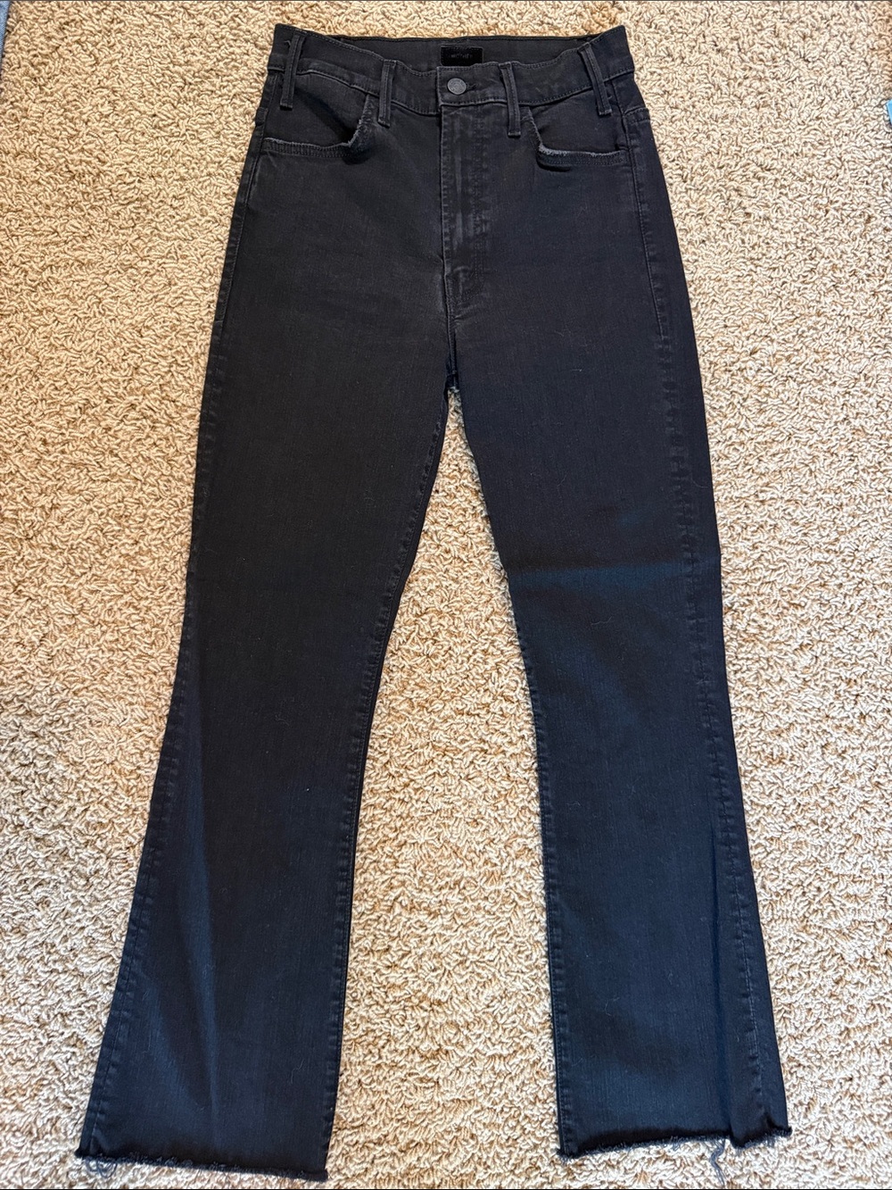 MOTHER Black High-Rise Cropped Flare Jeans